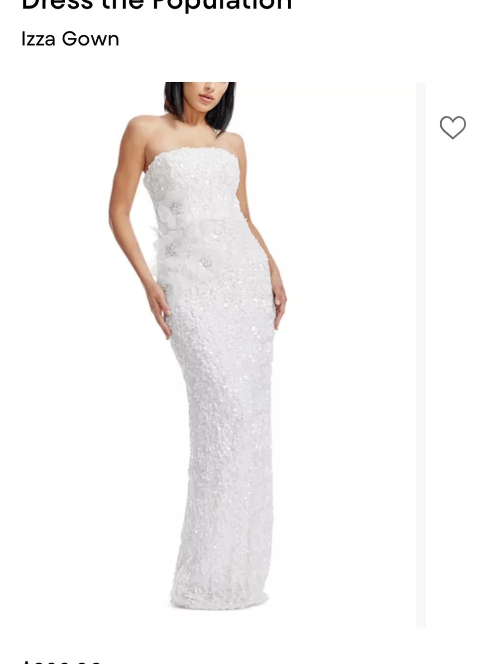 Dress the Population Izza Strapless White Floral Sequin Gown NWOT